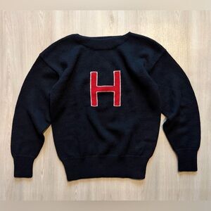 Vintage 90s Varsity Athletic Havard 100% Wool Knit Sweater Sz S